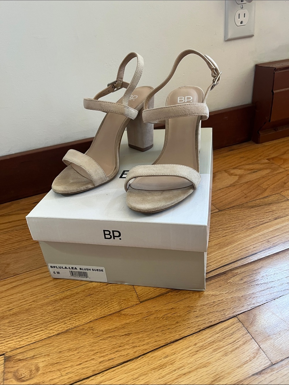bp Neutral Suede Block Heel Sandals